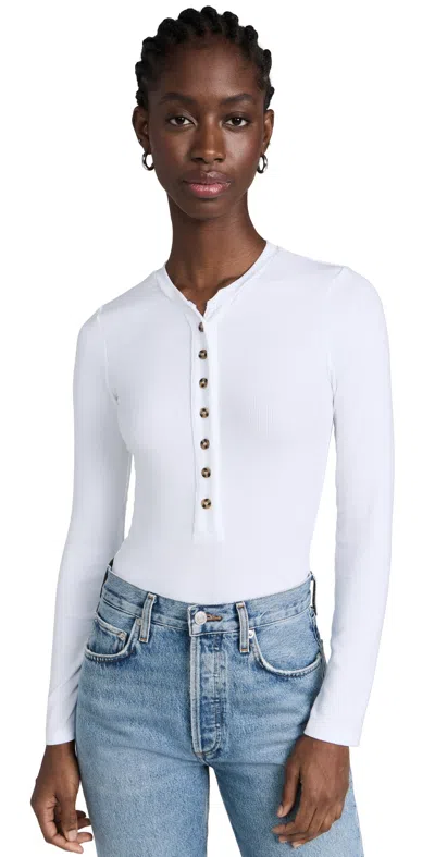 Ambitionist Button Up Ribbed Henley Bodysuit White M