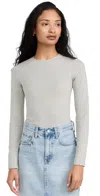Ambitionist Everyday Classic Long Sleeve Thong Bodysuit In Grey