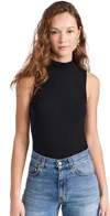 Ambitionist Mock Neck Tank Thong Bodysuit Black M In Black