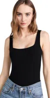 Ambitionist Ribbed Square Neck Tank Bodysuit Black Xxl In Black