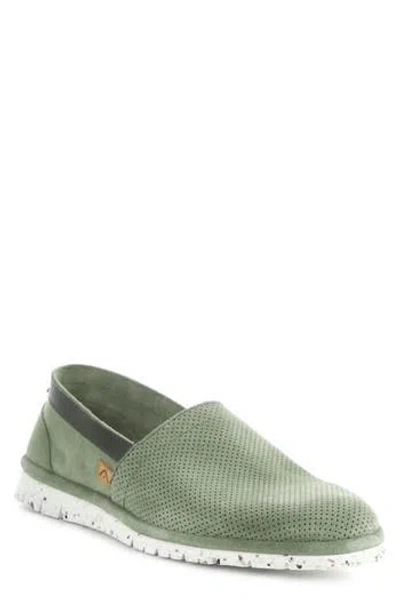 Ambitious Perforated Loafer In Green Suede
