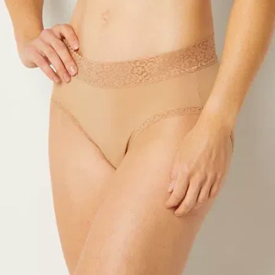 Ambrielle Everyday High Cut With Lace Trim Panty In Sand