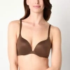 Ambrielle Everyday Underwire Push Up T-shirt Plunge Bra-306754 In Brown