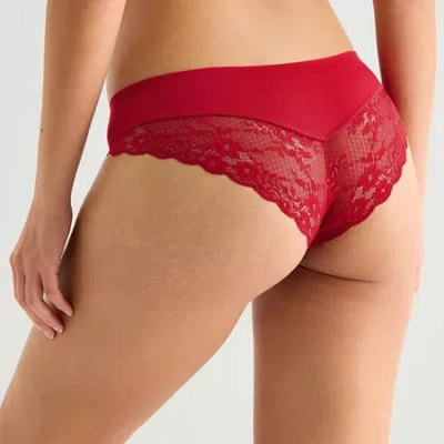Ambrielle Seamless Lace Cheeky Panty In Red