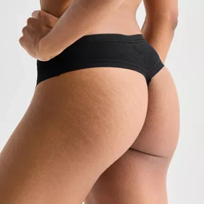 Ambrielle Smooth Lace Thong Panty In Black