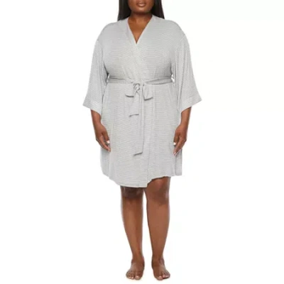 Ambrielle Womens-plus Kimono Robe 3/4 Sleeve Knee Length In Gray