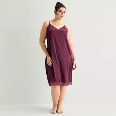 Ambrielle Womens Plus Satin Sleeveless V Neck Chemise In Purple