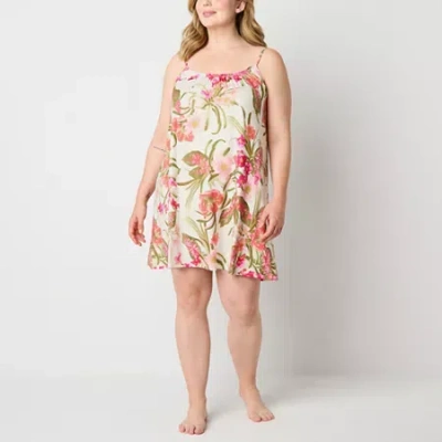 Ambrielle Womens Plus Sleeveless Chemise In White