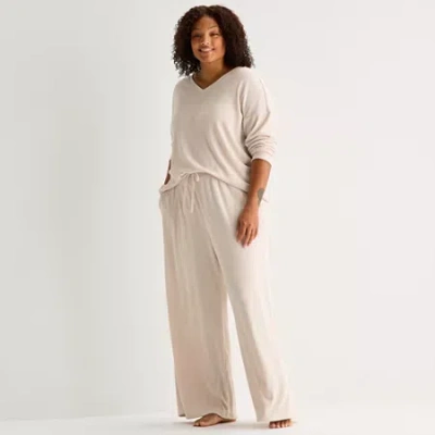 Ambrielle Womens Rib Plus Pajama Pants In Brown