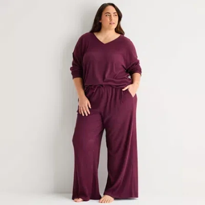 Ambrielle Womens Rib Plus Pajama Pants In Purple