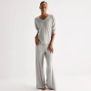 Ambrielle Womens Rib V Neck Long Sleeve Pajama Top In Gray