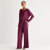Ambrielle Womens Rib V Neck Long Sleeve Pajama Top In Purple