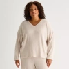 Ambrielle Womens Rib V Neck Long Sleeve Plus Pajama Top In Brown
