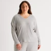 Ambrielle Womens Rib V Neck Long Sleeve Plus Pajama Top In Gray