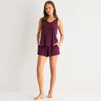 Ambrielle Womens Rib V Neck Sleeveless Pajama Top In Purple