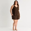 Ambrielle Womens Rib V Neck Sleeveless Plus Pajama Top In Brown