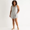 Ambrielle Womens Rib V Neck Sleeveless Plus Pajama Top In Gray