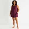 Ambrielle Womens Rib V Neck Sleeveless Plus Pajama Top In Purple