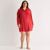 Ambrielle Womens Satin Long Sleeve Plus Nightshirt In Red