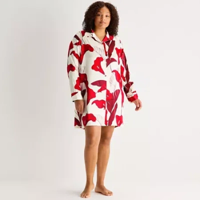 Ambrielle Womens Satin Long Sleeve Plus Nightshirt In Sand