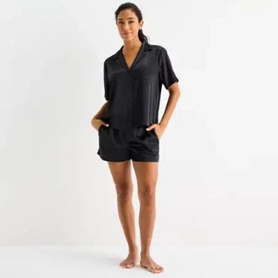 Ambrielle Womens Satin Short Sleeve 2-pc. Pajama Set In Animal Print