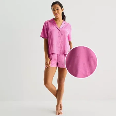 Ambrielle Womens Satin Short Sleeve 2-pc. Pajama Set In Pink