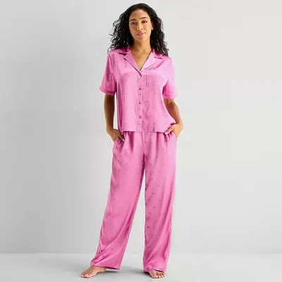 Ambrielle Womens Satin Short Sleeve 2-pc. Pajama Set In Pink