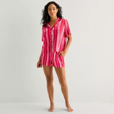 Ambrielle Womens Satin Short Sleeve 2-pc. Pajama Set In Red