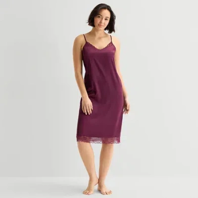 Ambrielle Womens Satin Sleeveless V Neck Chemise In Purple
