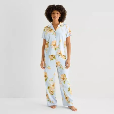 Ambrielle Womens Satin V-neck Short Sleeve 2-pc. Pajama Set In Multi