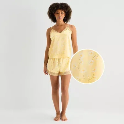 Ambrielle Womens Satin V-neck Sleeveless 2-pc. Cami Pajama Set In Yellow