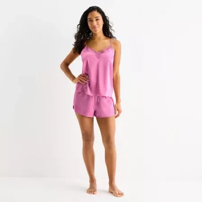 Ambrielle Womens Satin V-neck Sleeveless 2-pc. Pajama Set In Pink