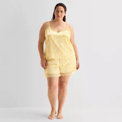 Ambrielle Womens Satin V-neck Sleeveless 2-pc. Plus Cami Pajama Set In Yellow