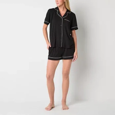 Ambrielle Womens Short Sleeve 2-pc. Pajama Set In Black
