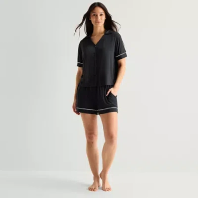 Ambrielle Womens Short Sleeve 2-pc. Pajama Set In Black