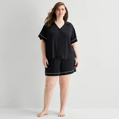 Ambrielle Womens Short Sleeve 2-pc. Plus Pajama Set In Black