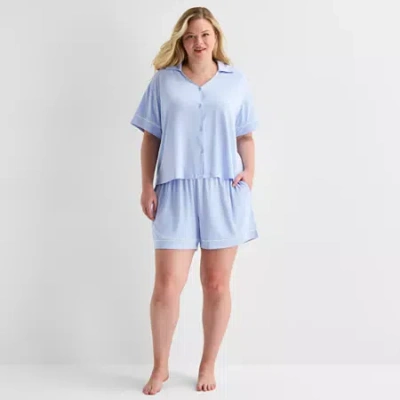 Ambrielle Womens Short Sleeve 2-pc. Plus Pajama Set In Blue