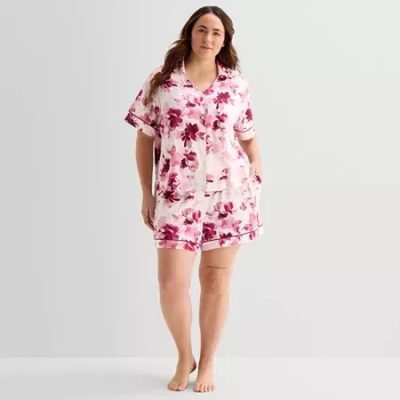 Ambrielle Womens Short Sleeve 2-pc. Plus Pajama Set In Multi