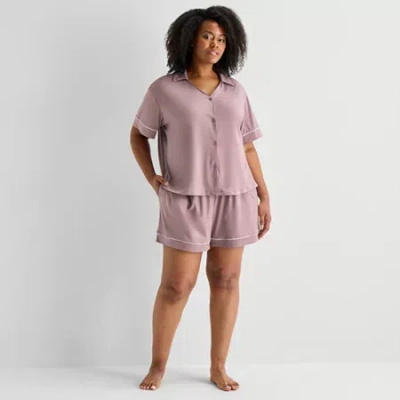 Ambrielle Womens Short Sleeve 2-pc. Plus Pajama Set In Purple