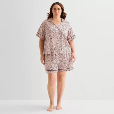 Ambrielle Womens Short Sleeve 2-pc. Plus Pajama Set In Gray