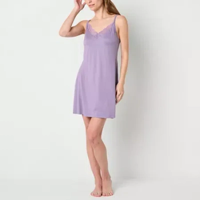 Ambrielle Womens Sleeveless V Neck Chemise In Purple