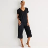 Ambrielle Womens V Neck Short Sleeve Pajama Top In Black