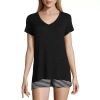 Ambrielle Womens V Neck Short Sleeve Pajama Top In Black