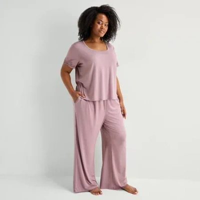 Ambrielle Womens V Neck Short Sleeve Pajama Top In Purple