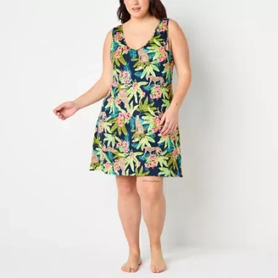 Ambrielle Womens V Neck Sleeveless Plus Nightshirt In Blue