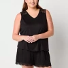 Ambrielle Womens V Neck Sleeveless Plus Pajama Top In Black