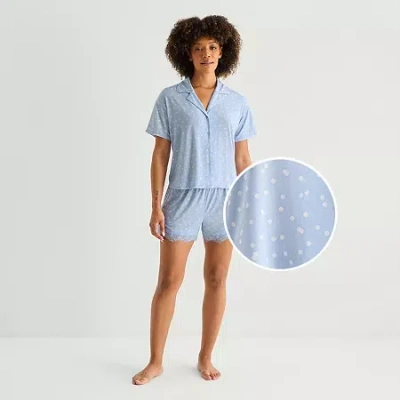 Ambrielle Womens V-neck Short Sleeve 2-pc. Pajama Set In Blue