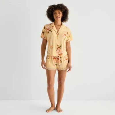 Ambrielle Womens V-neck Short Sleeve 2-pc. Pajama Set In Yellow