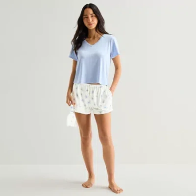 Ambrielle Womens V-neck Short Sleeve 3-pc. Pajama Set In Blue
