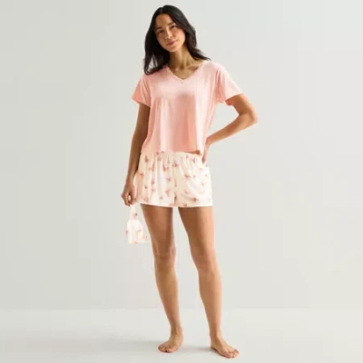 Ambrielle Womens V-neck Short Sleeve 3-pc. Pajama Set In Pink